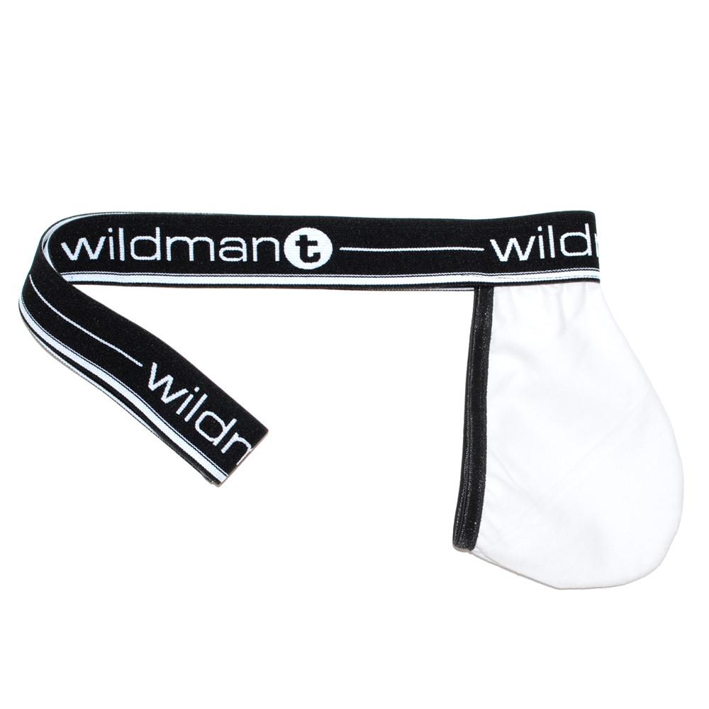 WildmanT Big Boy Pouch strapless white jockstrap with side view, featuring supportive pouch and elastic waistband for athletic comfort.